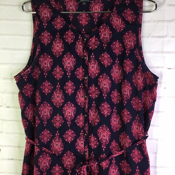 Lucky Brand Navy Pink Button Up Long Maxi Dress - Picture 2 of 11